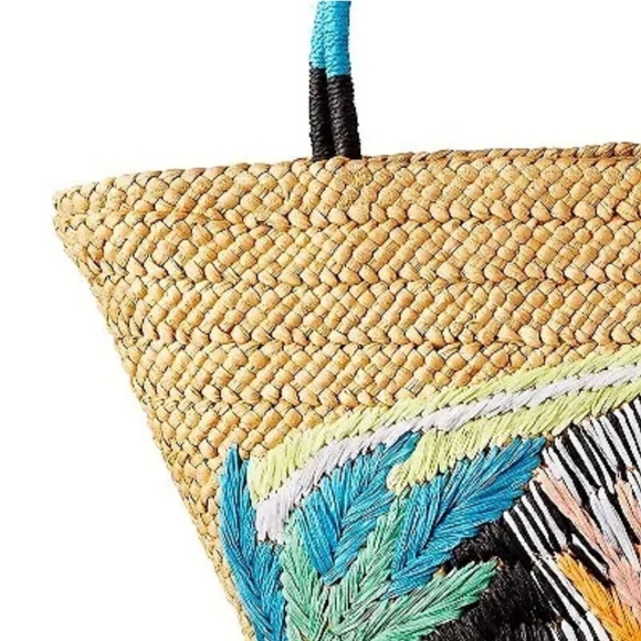 Abstract Botanical Print Woven Straw Tote - Tabitha Brown Tan - Picture 2 of 8